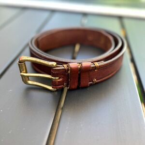 Frank & Oak Mahogany Brown Leather Diagonal Carved Belt Size L Made in Canada